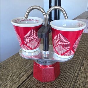 Red Double Espresso Cup Set with Stand